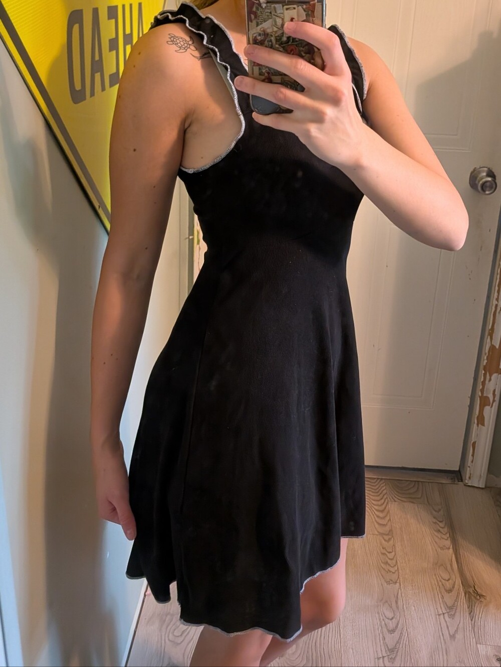 Black Ruffle-Trim Mini Dress "See You Monday" Brand - Picture 2 of 3